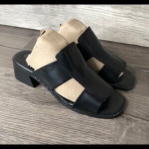 Y2K Black Leather Low Heel Sandal
